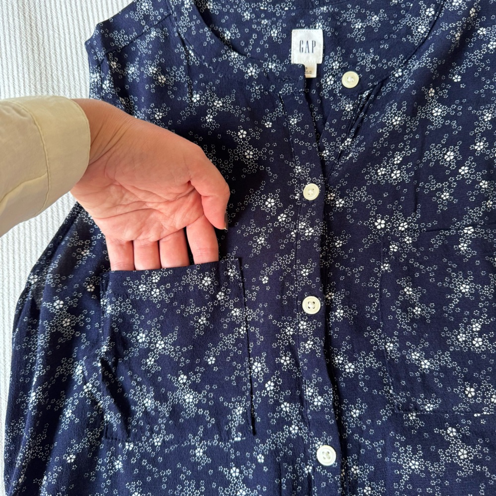 Gap Sleeveless Print Dress Navy Floral Size Small - Picture 8 of 15